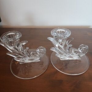 Vintage Pair Of Fostoria Baroque Single Candle Holders 4 inches Tall
